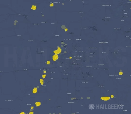 Hail map for San Antonio, TX