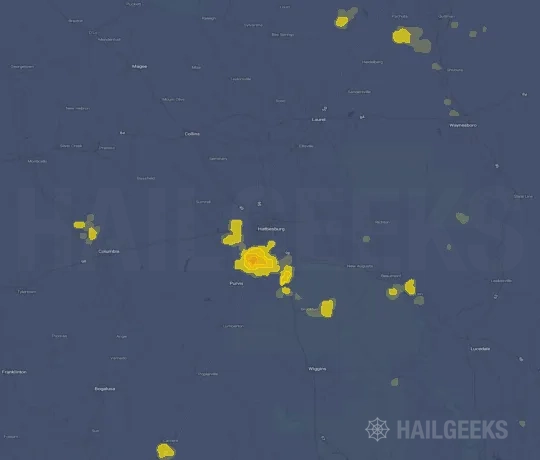 Hail map for Hattiesburg, MS