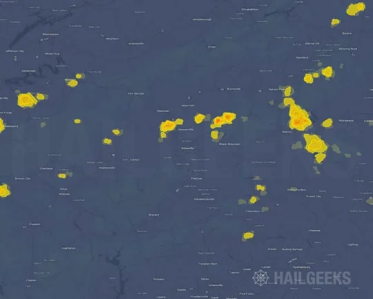 Hail map for Asheville, NC