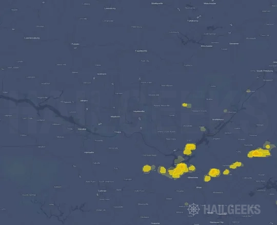 Hail map for Huntsville, AL on Jul 29, 2022
