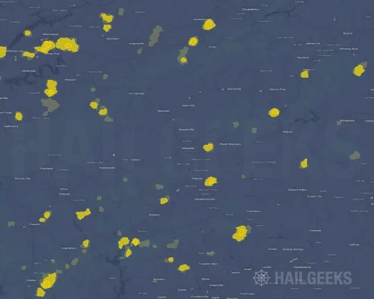 Hail map for Asheville, NC