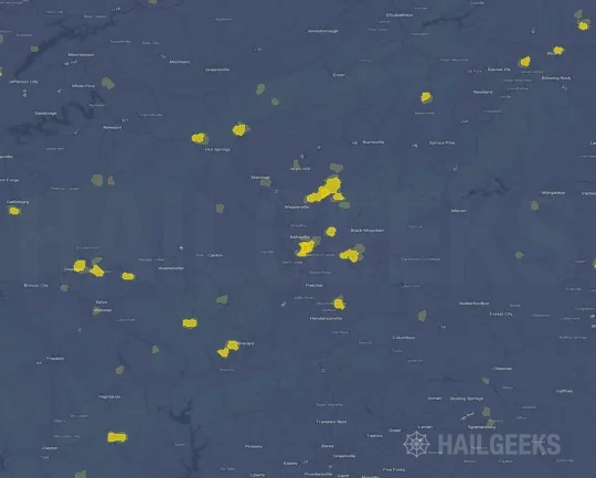 Hail map for Asheville, NC