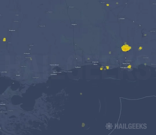 Hail map for Gulfport, MS on Aug 8, 2022