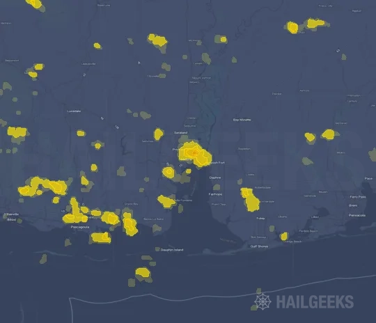 Hail map for Mobile, AL
