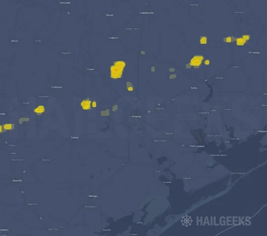 Hail map for Victoria, TX
