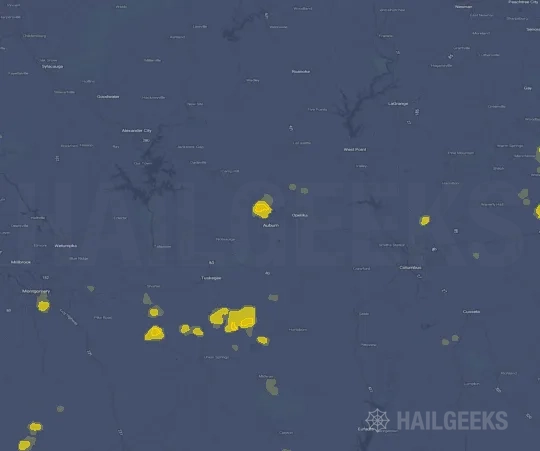 Hail map for Auburn, AL