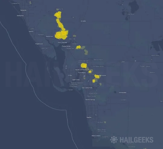 Hail map for Fort Myers, FL on Aug 24, 2022