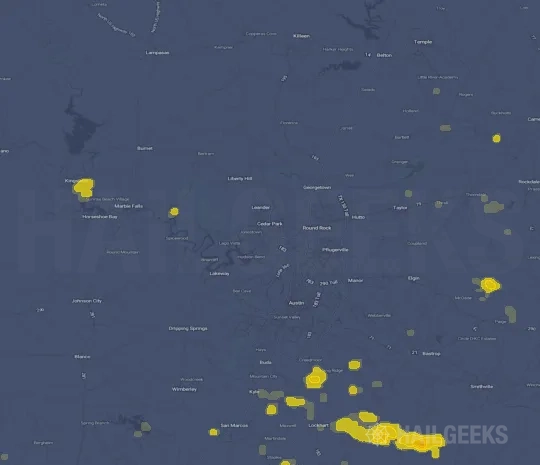 Hail map for Austin, TX