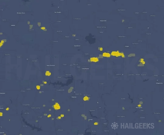 Hail map for Texarkana, TX