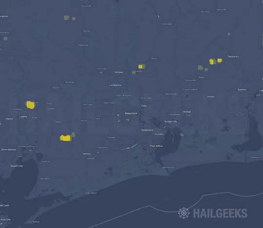 Hail map for Beaumont, TX