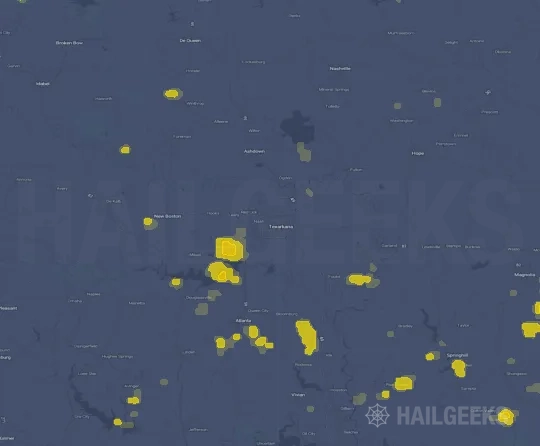 Hail map for Texarkana, TX