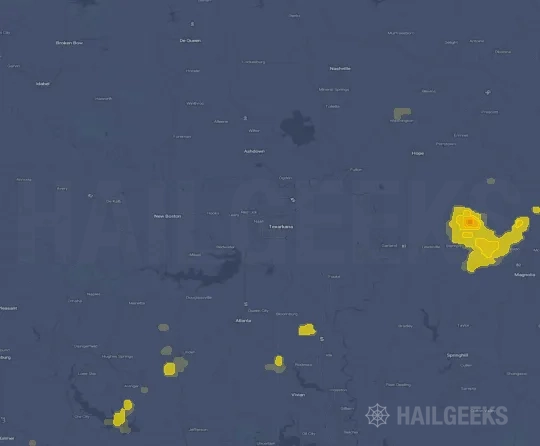 Hail map for Texarkana, TX