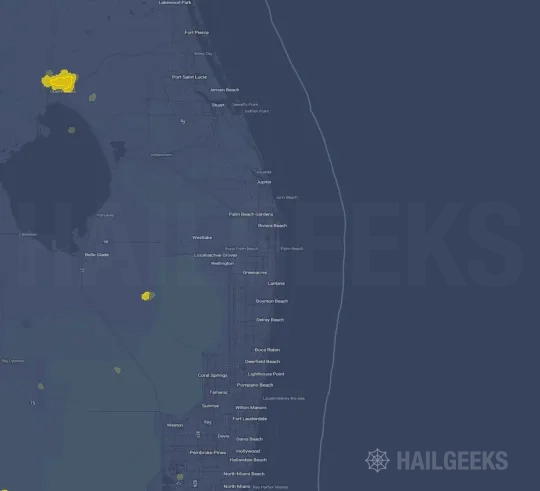 Hail map for West Palm Beach, FL on Sep 7, 2022