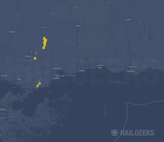 Hail map for Gulfport, MS on Oct 2, 2022