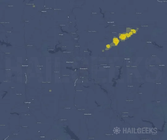 Hail map for Shreveport, LA on Jan 18, 2023