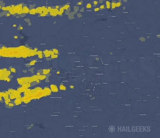 Hail map for Austin, TX