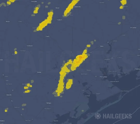 Hail map for Victoria, TX