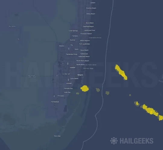 Hail map for Miami, FL on Apr 9, 2023