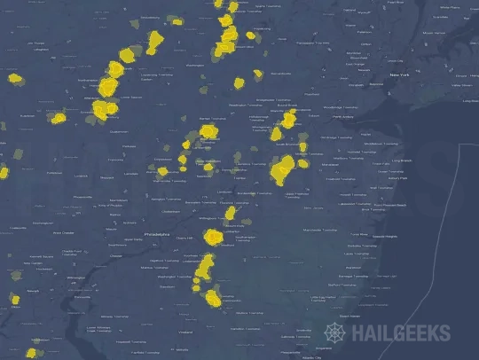 Hail map for Trenton, NJ on Apr 15, 2023