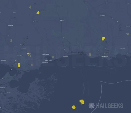 Hail map for Gulfport, MS on Apr 19, 2023