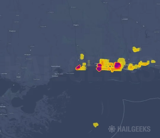 Hail map for Gulfport, MS on Apr 20, 2023