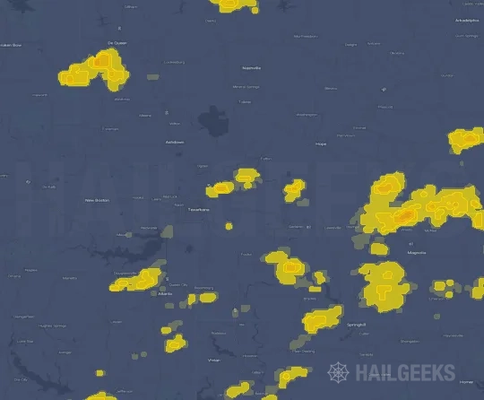 Hail map for Texarkana, AR