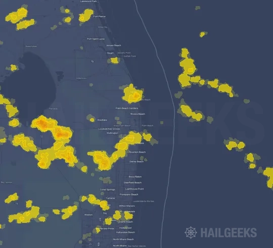 Hail map for West Palm Beach, FL