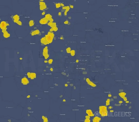 Hail map for San Antonio, TX