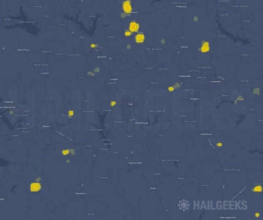 Hail map for Tyler, TX