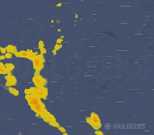 Hail map for San Antonio, TX