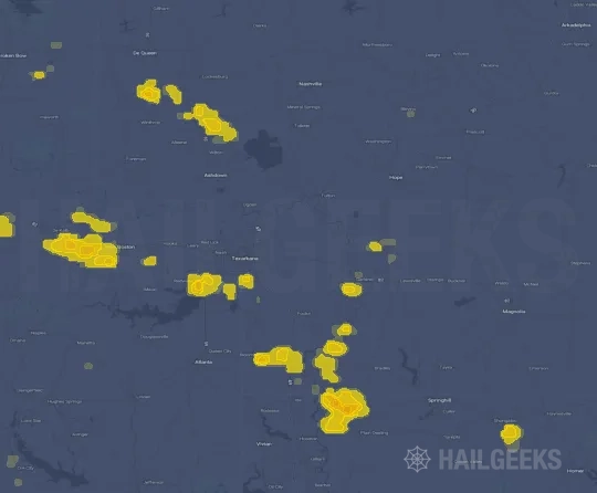 Hail map for Texarkana, AR on Jun 7, 2023