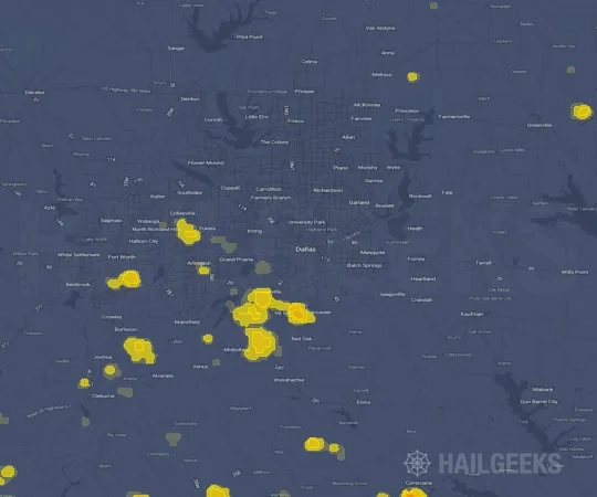 Hail map for Dallas, TX