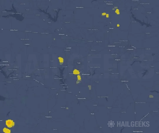 Hail map for Tyler, TX