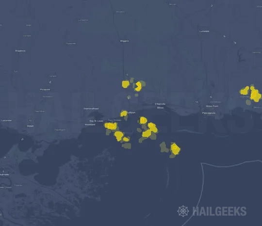 Hail map for Gulfport, MS on Jun 9, 2023
