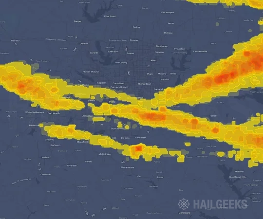 Hail map for Dallas, TX