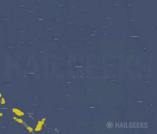 Hail map for Hattiesburg, MS