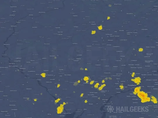 Hail map for Reading, PA