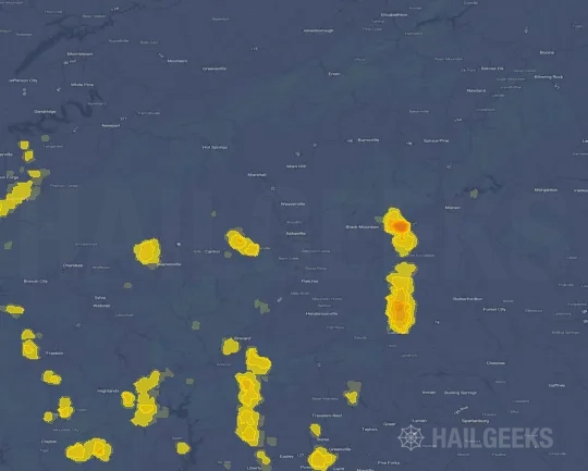 Hail map for Asheville, NC