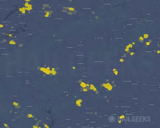 Hail map for Asheville, NC