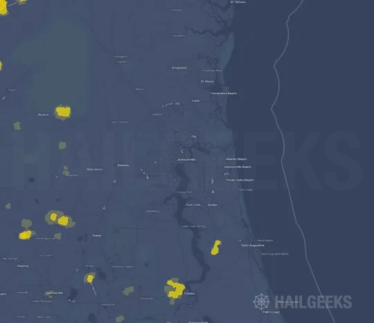 Hail map for Jacksonville, FL on Aug 1, 2023