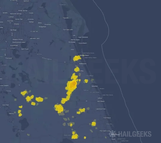 Hail map for Palm Bay, FL on Aug 9, 2023
