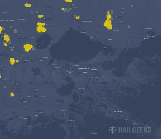 Hail map for New Orleans, LA on Aug 26, 2023