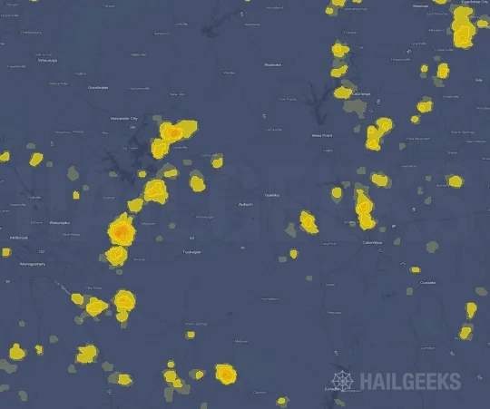 Hail map for Auburn, AL