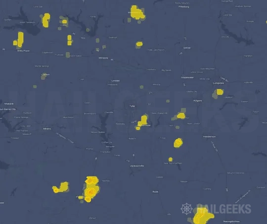 Hail map for Tyler, TX
