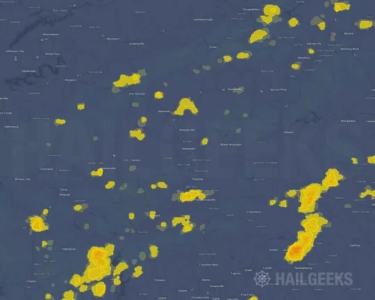 Hail map for Asheville, NC