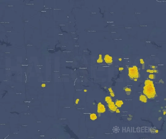 Hail map for Shreveport, LA