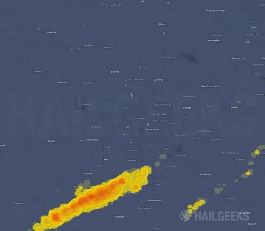 Hail map for San Antonio, TX