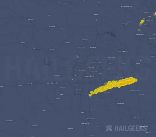 Hail map for San Antonio, TX