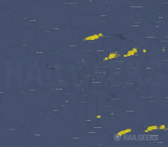 Hail map for San Antonio, TX