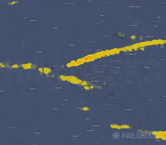 Hail map for San Antonio, TX